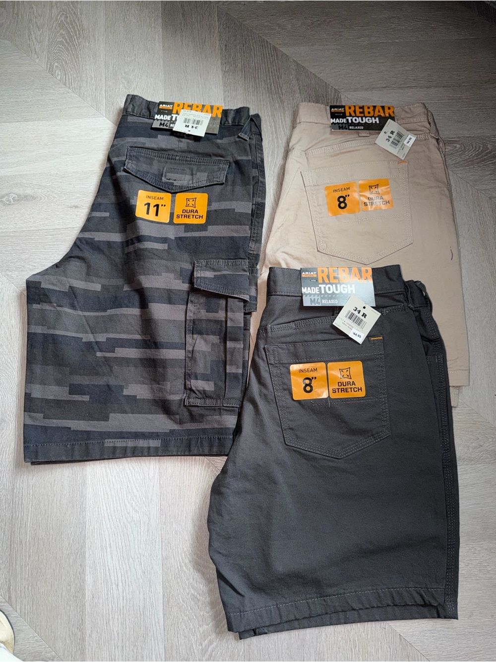 Ariat Work Shorts Trio in Black, Charcoal Camo & Khaki